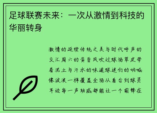 足球联赛未来：一次从激情到科技的华丽转身